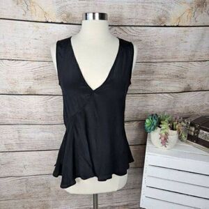 Lavender Brown Sleeveless Asymmetrical V‎ Neck Sleeveless Black Top Size Small